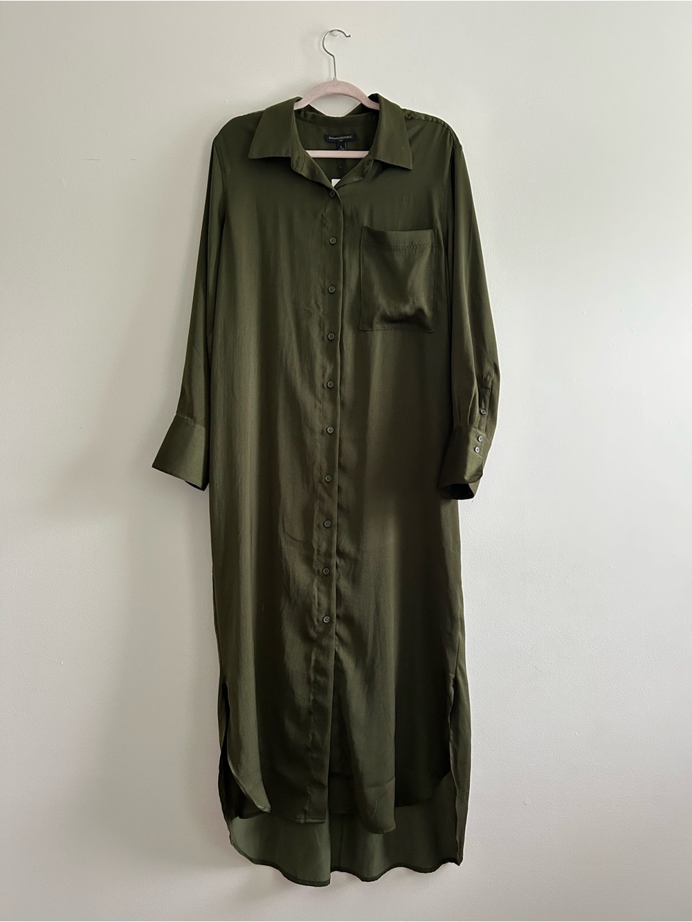 NWT Banana Republic Olive Green Maxi Shirt Dress - Relaxed Button-Front